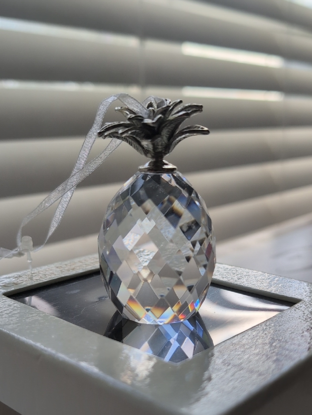 Vintage Crystal Pineapple Ornament - Clear Crystal with Silver Top